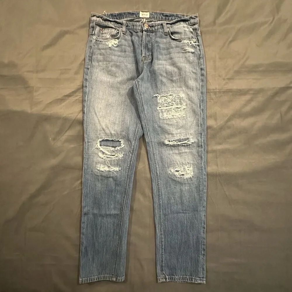Hudson Jeans Leigh Boyfriend Womens 27 Button Fly Blue Denim Distressed Made USA